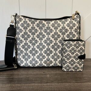 kate spade Black and White Floral Logo Crossbody with Matching Wallet
